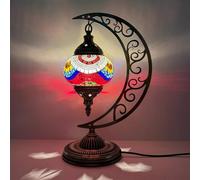 BOTOWI Lampada da Tavolo Turca a Forma di Luna Lampada da scrivania Artigianale a Mezzaluna con Mosaico Marocchino Lampada da Pranzo in Vetro colorato Rustico Decorazione Domestica Colorata,A6