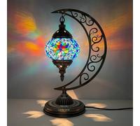 BOTOWI Lampada da Tavolo Turca a Forma di Luna Lampada da scrivania Artigianale a Mezzaluna con Mosaico Marocchino Lampada da Pranzo in Vetro colorato Rustico Decorazione Domestica Colorata,A14