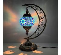 BOTOWI Lampada da Tavolo Turca a Luna, Illuminazione marocchina a Mosaico, Accento Boho Multicolore, Globo di Vetro colorato con Design Floreale per Comodino o Soggiorno,A18