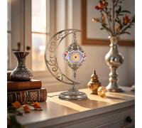 BOTOWI Lampada da Tavolo Turca a Luna, Illuminazione marocchina a Mosaico, Accento Boho Multicolore, Globo di Vetro colorato con Design Floreale per Comodino o Soggiorno,A8