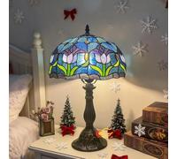BOTOWI Lampada da Tavolo Vetro colorato Lampada da Comodino a Forma di Tulipano per Lettura Dimensioni W12 x H19 Pollici Lampada da scrivania con Controllo Touch per Camera da Letto Soggiorno,Blu