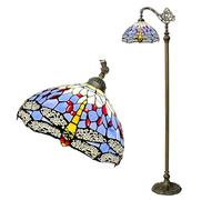 BOTOWI Lampada da Terra Lettura, Lampada da Pavimento con Braccio a Collo D'Oca in Vetro colorato per Leggere Lampada Alta in Stile Antico con Libellula arcuata per Soggiorno Camera da Letto,Blue b
