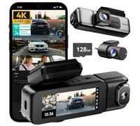BOTSLAB 3 Canali 4k Dash Cam Interna Anteriore e Posteriore, Tripla Dash Cam per Auto Con Controllo Vocale, Touch Screen da 3,18 Pollici, Registrazione In Loop, Modalità Parcheggio 24/7, Scheda 128 GB