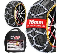 Bottari Master T16 Catene Neve 16 mm per Furgoni e 4x4, Taglia 267, 2 Pz | Maglia compatta a sezione D in acciaio, tensionatore autobloccante, cavo colorato, omologate UNI EN 16662-1 e ÖNORM V5117.