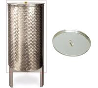 BOTTE, CONTENITORE INOX PER VINO, CON GALLEGGIANTE AD OLIO ENOLOGICO,DA LT 200 COMPRESO DI COPERCHIO PARAPOLVERE INOX,GALEGGIANTE AD OLIO,RUBINETTO INOX E PIEDISTALLO IN ACCIAIO ZINCATO MADE IN ITALY