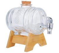 Botte di Vetro per Liquori con Rubinetto e Coperchio Sigillante | Trasparente, Stile Rétro ed Elegante, con Supporto in Bambù e Acciaio, per Buffet e Tavola