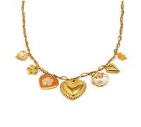 Bottega della Principessa Collana Donna Boho con Charms Cuori e Fiore - Acciaio inossidabile 316L Dorato, Stile Bohémien, Idea Regalo Donna