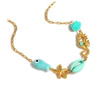 Bottega della Principessa Collana Donna Estiva con Charm Marini Turchesi - Acciaio Inossidabile 316L, Anallergica e Regolabile - Stile Mare Boho Chic - Confezione Regalo - Collana Mare Donna