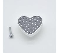 Botter Luigi KIT 6 Pomoli in Legno a Forma di Cuore - Bianco e Grigio - Manopole per Camera Bambina, Cassetti e Armadi - Viti Incluse