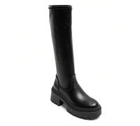 Bottes hautes femme à talon bloc - cuir lisse noir ou marron avec semelle crantée Élégantes et confortables, bottes hautes pour femme in cuir lisse donne style moderne and raffiné. Con la loro coupé a