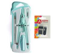 BOTTI Kit Pastel Pcs 6 compasso in metallo professionale, matita, temperino con raccoglitore, extra mine con temperamine per scuola media elementare superiore Made in Italy (PASTEL AZZURRO)