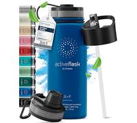 Bottiglia Acqua Termica INOX ACTIVE FLASK + Cannuccia (3 Tappi), Senza BPA, 1l/500ml | Borraccia Isotermica Acciaio - Caldo/Freddo, Ufficio Outdoor Sport Bicicletta viaggio fitness, Caffe Te