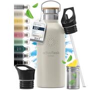Bottiglia Acqua Termica INOX ACTIVE FLASK + Cannuccia (3 Tappi), Senza BPA, 1l/500ml | Borraccia Isotermica Acciaio - Caldo/Freddo, Ufficio Outdoor Sport Bicicletta viaggio fitness, Caffe Te