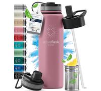 Bottiglia Acqua Termica INOX ACTIVE FLASK + Cannuccia (3 Tappi), Senza BPA, 1l/500ml | Borraccia Isotermica Acciaio - Caldo/Freddo, Ufficio Outdoor Sport Bicicletta viaggio fitness, Caffe Te