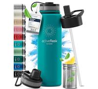 Bottiglia Acqua Termica INOX ACTIVE FLASK + Cannuccia (3 Tappi), Senza BPA, 1l/500ml | Borraccia Isotermica Acciaio - Caldo/Freddo, Ufficio Outdoor Sport Bicicletta viaggio fitness, Caffe Te