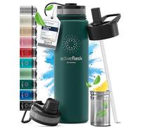 Bottiglia Acqua Termica INOX ACTIVE FLASK + Cannuccia (3 Tappi), Senza BPA, 1l/500ml | Borraccia Isotermica Acciaio - Caldo/Freddo, Ufficio Outdoor Sport Bicicletta viaggio fitness, Caffe Te