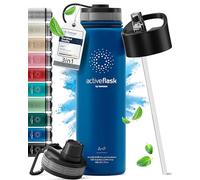Bottiglia Acqua Termica INOX ACTIVE FLASK + Cannuccia (3 Tappi), Senza BPA, 1l/500ml | Borraccia Isotermica Acciaio - Caldo/Freddo, Ufficio Outdoor Sport Bicicletta viaggio fitness, Caffe Te