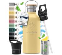 Bottiglia Acqua Termica INOX ACTIVE FLASK + Cannuccia (3 Tappi), Senza BPA, 1l/500ml | Borraccia Isotermica Acciaio - Caldo/Freddo, Ufficio Outdoor Sport Bicicletta viaggio fitness, Caffe Te