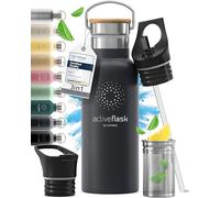 Bottiglia Acqua Termica INOX ACTIVE FLASK + Cannuccia (3 Tappi), Senza BPA, 1l/500ml | Borraccia Isotermica Acciaio - Caldo/Freddo, Ufficio Outdoor Sport Bicicletta viaggio fitness, Caffe Te