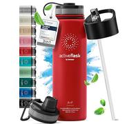 Bottiglia Acqua Termica INOX ACTIVE FLASK + Cannuccia (3 Tappi), Senza BPA, 1l/500ml | Borraccia Isotermica Acciaio - Caldo/Freddo, Ufficio Outdoor Sport Bicicletta viaggio fitness, Caffe Te