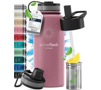 Bottiglia Acqua Termica INOX ACTIVE FLASK + Cannuccia (3 Tappi), Senza BPA, 1l/500ml | Borraccia Isotermica Acciaio - Caldo/Freddo, Ufficio Outdoor Sport Bicicletta viaggio fitness, Caffe Te