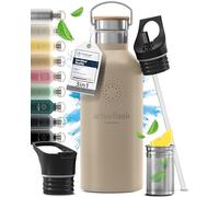 Bottiglia Acqua Termica INOX ACTIVE FLASK + Cannuccia (3 Tappi), Senza BPA, 1l/500ml | Borraccia Isotermica Acciaio - Caldo/Freddo, Ufficio Outdoor Sport Bicicletta viaggio fitness, Caffe Te