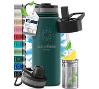 Bottiglia Acqua Termica INOX ACTIVE FLASK + Cannuccia (3 Tappi), Senza BPA, 1l/500ml | Borraccia Isotermica Acciaio - Caldo/Freddo, Ufficio Outdoor Sport Bicicletta viaggio fitness, Caffe Te