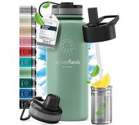 Bottiglia Acqua Termica INOX ACTIVE FLASK + Cannuccia (3 Tappi), Senza BPA, 1l/500ml | Borraccia Isotermica Acciaio - Caldo/Freddo, Ufficio Outdoor Sport Bicicletta viaggio fitness, Caffe Te