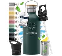 Bottiglia Acqua Termica INOX ACTIVE FLASK + Cannuccia (3 Tappi), Senza BPA, 1l/500ml | Borraccia Isotermica Acciaio - Caldo/Freddo, Ufficio Outdoor Sport Bicicletta viaggio fitness, Caffe Te