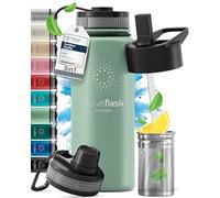 Bottiglia Acqua Termica INOX ACTIVE FLASK + Cannuccia (3 Tappi), Senza BPA, 1l/500ml | Borraccia Isotermica Acciaio - Caldo/Freddo, Ufficio Outdoor Sport Bicicletta viaggio fitness, Caffe Te