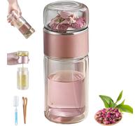 Bottiglia con infusore per tè Alivefuser,infusore per tè in vetro a doppio strato 3 in 1 per tè sfuso filtro/coperchio con separazione dell'acqua, Tazza portatile con infusore per tè infuso (C 420ml)