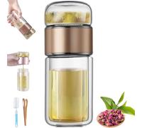 Bottiglia con infusore per tè Alivefuser,infusore per tè in vetro a doppio strato 3 in 1 per tè sfuso filtro/coperchio con separazione dell'acqua, Tazza portatile con infusore per tè infuso (D 280ml)