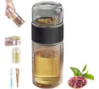 Bottiglia con infusore per tè Alivefuser,infusore per tè in vetro a doppio strato 3 in 1 per tè sfuso filtro/coperchio con separazione dell'acqua, Tazza portatile con infusore per tè infuso (B 420ml)
