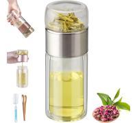 Bottiglia con infusore per tè Alivefuser,infusore per tè in vetro a doppio strato 3 in 1 per tè sfuso filtro/coperchio con separazione dell'acqua, Tazza portatile con infusore per tè infuso (A 420ml)