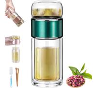Bottiglia con infusore per tè Alivefuser,infusore per tè in vetro a doppio strato 3 in 1 per tè sfuso filtro/coperchio con separazione dell'acqua, Tazza portatile con infusore per tè infuso (E 280ml)