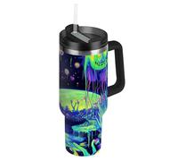 Bottiglia d'acqua a bocca larga con paesaggio colorato psichedelico vuoto con cannuccia con coperchio e cannuccia tazza da caffè decorativa per uomo per scuola, sport, asilo nido, campeggio e altro