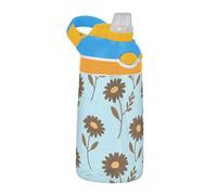 Bottiglia d'acqua alla moda alla moda con fiore marrone blu per bambini con cannuccia in silicone portatile per palestra, viaggi, casa, scuola, ufficio termos para agua Calie