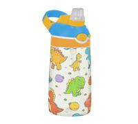 Bottiglia d'acqua beige con simpatico dinosauro con cannuccia in silicone a prova di perdite, bottiglia d'acqua in plastica Tritan per viaggi e sport Botella de agua para ni?os