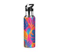 Bottiglia d'acqua colorata con palme in acciaio inox da 32 once a tenuta stagna, borraccia sportiva senza BPA con cannuccia