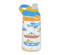 Bottiglia d'acqua colorata con simpatico cartone animato per navi e auto con coperchio a prova di perdite con beccuccio a prova di perdite, bottiglia d'acqua da viaggio per scuola e sport all'aria