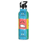 Bottiglia d'acqua colorata in stile pop art a prova di perdite e riutilizzabile senza BPA, isolata con coperchio a prova di perdite, bottiglie isolate sottovuoto a doppia parete per sport, viaggi e