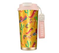 Bottiglia d'acqua con cappello a forma di cactus e peperoncino con coperchio in paglia, in acciaio inox, a bocca larga, isolata, a prova di perdite, da donna, rosa