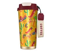 Bottiglia d'acqua con cappello di cactus e peperoncino con coperchio in paglia, in acciaio inox, imboccatura larga, isolata, a prova di perdite, da donna, colore rosso