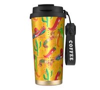 Bottiglia d'acqua con cappello di cactus e peperoncino con coperchio in paglia, in acciaio inox, imboccatura larga, isolata, a prova di perdite, da donna, colore nero