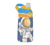 Bottiglia d'acqua con pianeta astronauta carino cartone animato con cannuccia a prova di perdite bottiglia d'acqua trasparente per bici corsa sport viaggi palestra termo para agua fria