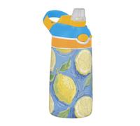Bottiglia d'acqua con stampa artistica di limoni e frutta, con coperchio con cannuccia, bocca larga, in Tritan, a prova di perdite, per viaggi e sport, Botella de agua para ni?as