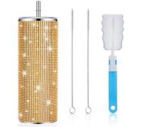 Bottiglia d'acqua glitterata Diamond Bling Cup in acciaio inox bicchiere sottile con strass 567 g tazza con coperchio e cannuccia Bling Tumbler con pennello per caffè, acqua calda e bevande fredde (oro)
