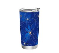 Bottiglia d'acqua in acciaio inossidabile con fiori blu Coperchio a prova di perdite tazza da caffè da viaggio a prova di fuoriuscite per palestra semplicemente capovolgere il bicchiere 20 once