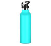 Bottiglia d'acqua in metallo per bambini a tenuta stagna e senza BPA, colore ciano, tinta unita, con cannuccia, doppia parete, isolamento sottovuoto, per viaggi e sport, botella de vidrio azul para