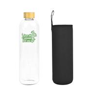 Bottiglia d'acqua in vetro 1,5 L 1500 ml con coperchio in bambù borosilicato custodia neoprene nero eco-friendly save the planet riutilizzabile senza BPA